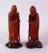 A PAIR OF 19TH CENTURY CHINESE CARVED BOXWOOD FIGURES OF SHOU LAO, the figures possibly boxwood,