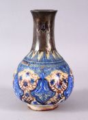 A SMALL SAFAVID POTTERY VASE WITH POSSIBLY SILVER MOUNTED NECK, 19cm high.