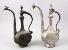 TWO 18TH / 19TH CENTURY PERSIAN TINNED COPPER EWERS, 41cm (2)