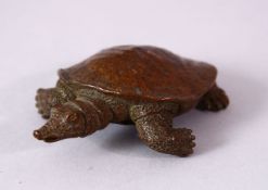 A JAPANESE BRONZE FIGURE OF A TORTOISE, the underside signed, 8.5cm