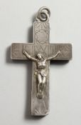 A 17TH/18TH CENTURY SILVER CRUCIFIX, mounted with the body of Christ and with engraved inscription