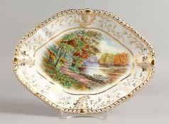 A DERBY SAMSON HANCOCK FACTORY OVAL DISH painted with River Ayr painted by F. Schofield, signed,