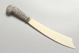 A VICTORIAN SILVER HANDLED IVORY BLADE PAPER KNIFE. Birmingham 1889. 9.75ins long.