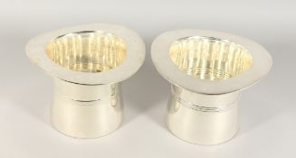 A GOOD PAIR OF SILVER PLATE TOP HAT WINE COOLERS.