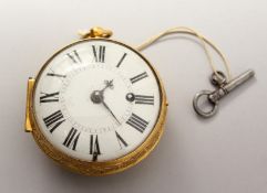 AN 18TH CENTURY FRENCH SILVER GILT ONION POCKET WATCH by I. IOLLEY, PARIS, with white enamel dial.