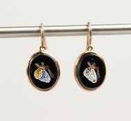 A SMALL PAIR OF PIETRA DURA EARRINGS.