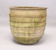 A LARGE TERRACOTTA CIRCULAR JARDINIERE. 2ft 3ins diameter x 1ft 11ins high.