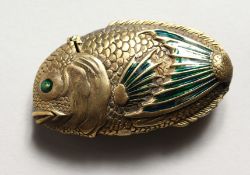 A BRASS CARP VESTA.