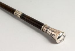 A NIELLO SILVER WALKING CANE. Baghdad 1931. 3ft long.