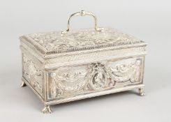 A DUTCH SILVER RECTANGULAR CASKET, chased and engraved in the Louis XII style, the top with