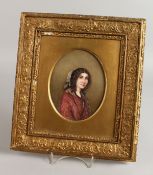 A DAVENPORT PORCELAIN PLAQUE of a woman, impressed Davenport.