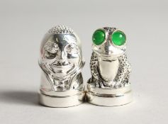 TWO SILVER PLATED THIMBLE AND NEEDLE CASES.