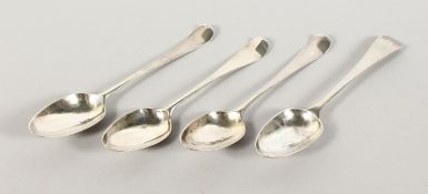 FOUR GEORGIAN SILVER PICTURE BACK TEASPOONS.