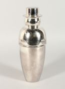 A SILVER PLATE SNOWMAN COCKTAIL SHAKER. 11ins high.