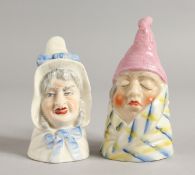 A PAIR OF ROYAL WORCESTER CANDLE SNUFFERS OF MR & MRS CAUDLE, both with early green mark. (2)