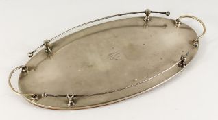 A 1920'S BILLIARD TROPHY, C.P.O CLUB 1925, as a two-handled tray. 19ins long.