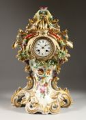 A GOOD 19TH CENTURY FRENCH PORCELAIN MANTLE CLOCK, Possibly JACOB PETIT, the case with gilt