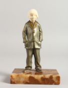 A GOOD ART DECO BRONZE AND IVORY FIGURE OF A YOUNG GIRL, with ivory head, hands in pockets, on an
