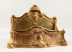 RAMBAUD SCULP. SUISSE. A GOOD ORMOLU TWO-DIVISION LETTER RACK with masks, acanthus and musical