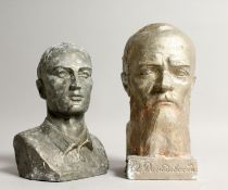 TWO METAL BUSTS OF MEN. 6ins and 5.5ins high.