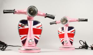 A PAIR OF VESPA UNION JACK LAMPS. 14ins high.