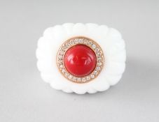 A LARGE SILVER CORAL RING, signed.