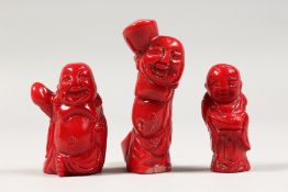 THREE CARVED CORAL FIGURES.