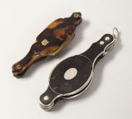 TWO PAIRS OF TORTOISESHELL LORGNETTES. 7cm and 7.5cm (Closed)