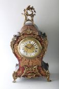 A GOOD LARGE 19TH CENTURY BOULLE MANTLE CLOCK, in an ebony case with brass inlay on tortoiseshell,