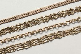 FOUR VARIOUS 9CT GOLD BRACELETS. 23gms.