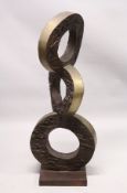 A GOOD LARGE BRONZE SCULPTURE OF THREE CIRCLES JOINED TOGETHER, each with abstract moulded