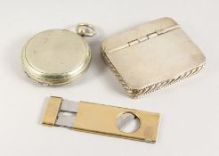 A COMPASS, CIGAR CUTTER AND SNUFF BOX.