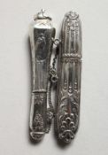 TWO SILVER NEEDLEWORK CASES.