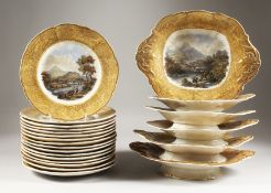 A LARGE PRATTWARE PART DINNER SERVICE, all with landscape views, comprising sixteen 9-inch plates