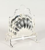A SILVER PLATE SHELL FOLDING BISCUIT BOX.
