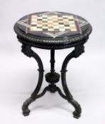 A SUPERB REGENCY MARBLE GAMES TOP, with inlaid chessboard in various coloured marbles. 1ft 7ins