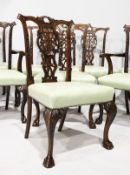 A GOOD SET OF SIX SINGLE AND TWO CARVING CHIPPENDALE STYLE MAHOGANY DINING CHAIRS, with pierced