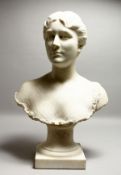CHARLES-HENRI DELANGLADE (1870-1952) FRENCH A WHITE MARBLE BUST OF A YOUNG GIRL on a pedestal