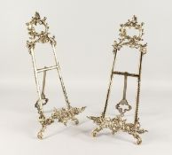 A PAIR OF BRASS PICTURE EASELS. 20ins high.