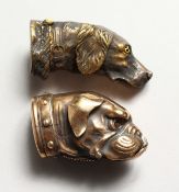 TWO BRASS DOG'S HEAD VESTAS.