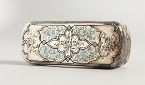 A GOOD 19TH CENTURY FRENCH SILVER AND ENAMEL SNUFF BOX, Minerva Head. 3.25ins x 1.25ins.