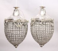 A PAIR OF SILVERED ACORN CHANDELIERS. 24ins.