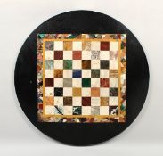 A SUPERB LARGE 19TH CENTURY CIRCULAR MARBLE TOP, with inset chessboard in coloured stones. 2ft
