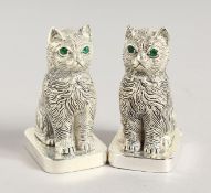 A PAIR OF .925 SILVER PLATE CAT SALT AND PEPPERS. 2ins high.