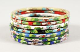 SEVEN VARIOUS CLOISONNE ENAMEL BANGLES.