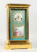 A SUPERB LARGE 19TH CENTURY FRENCH SEVRES MANTLE CLOCK, with superb painted Sevres porcelain panels,