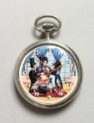 A DOXA CHROME EROTIC FACED POCKET WATCH.