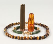 TWO CIGARETTE HOLDERS, CHINESE BRACELET and NECKLACE (4).