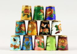 TWELVE VARIOUS CLOISONNE ENAMEL TUMBLERS.