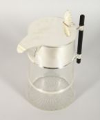 A CHRISTOPHER DRESSER DESIGN TAPERING LEMONADE JUG with ebony handle. 10ins high.